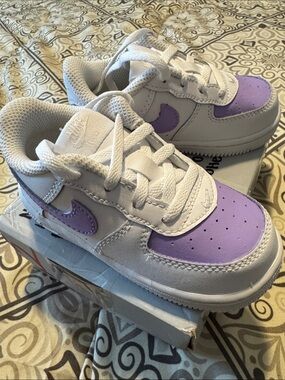 Custom Nike Kids White and Lavender Low-Top Sneakers Toddler